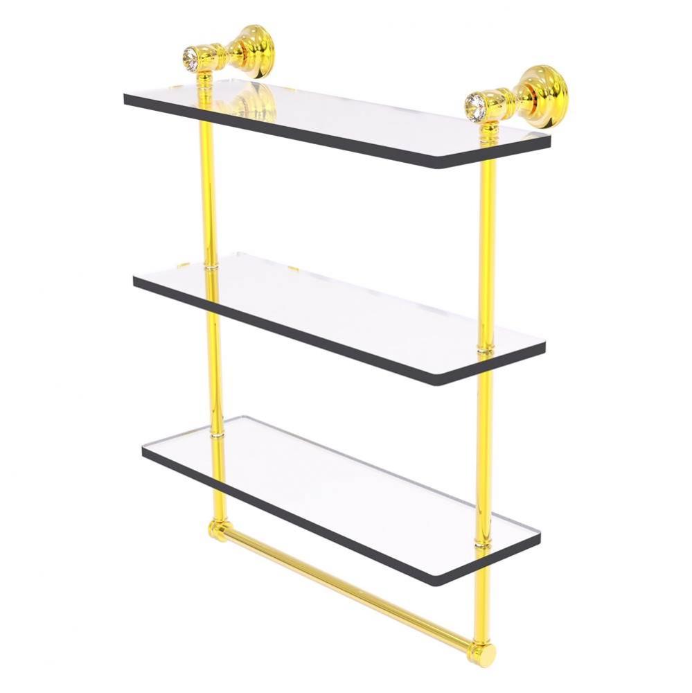 Carolina Crystal Collection 16 Inch Triple Glass Shelf with Towel Bar - Polished Brass
