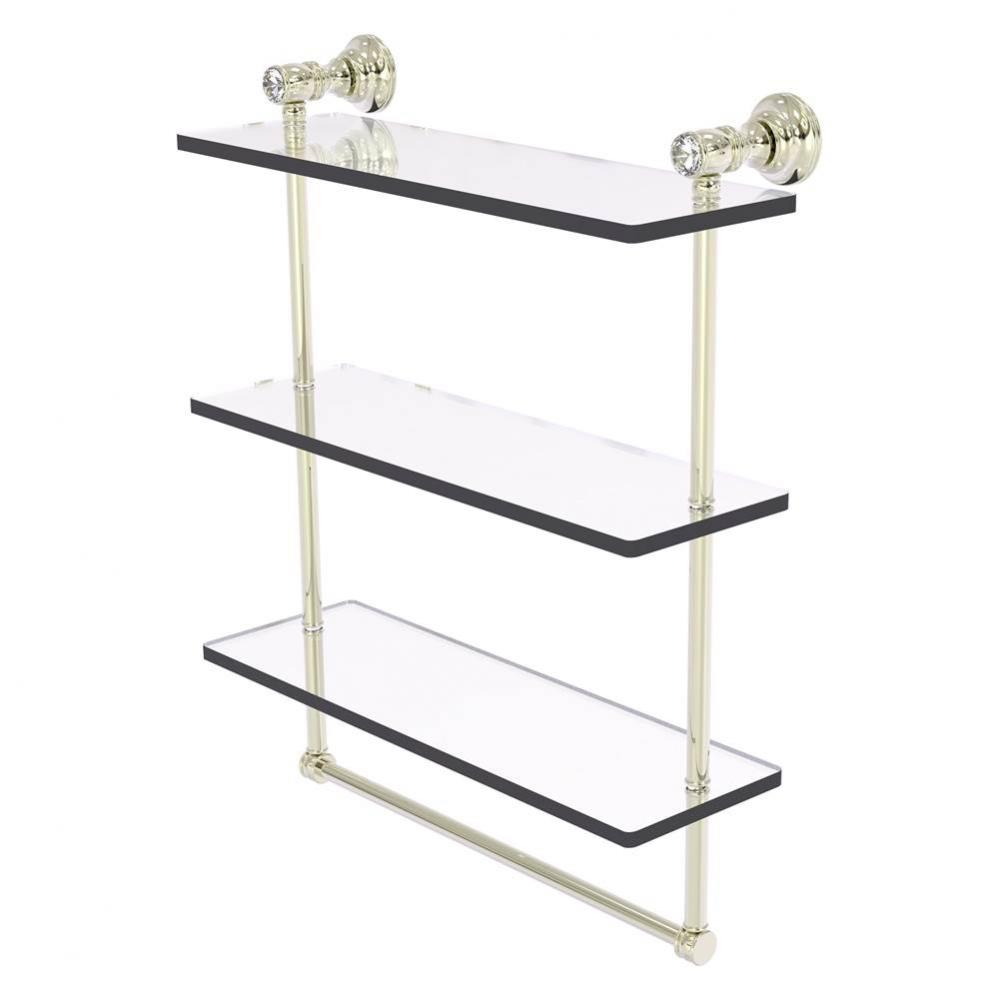 Carolina Crystal Collection 16 Inch Triple Glass Shelf with Towel Bar - Polished Nickel