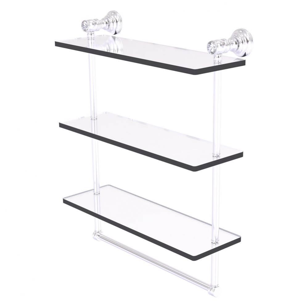 Carolina Crystal Collection 16 Inch Triple Glass Shelf with Towel Bar - Satin Chrome