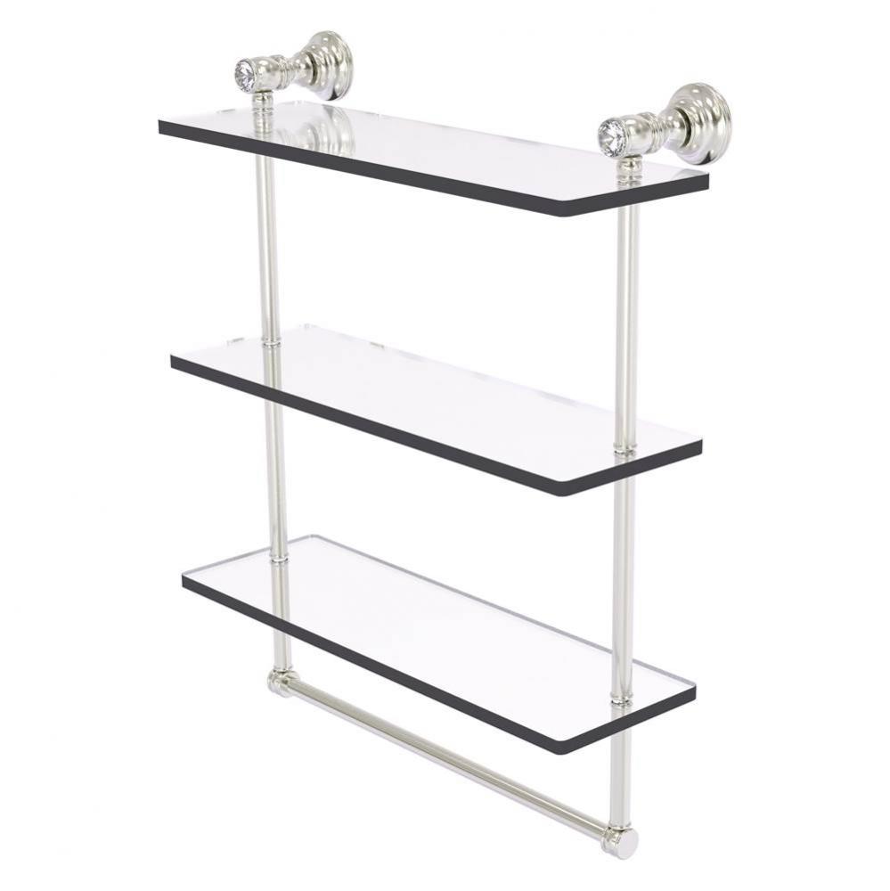 Carolina Crystal Collection 16 Inch Triple Glass Shelf with Towel Bar - Satin Nickel