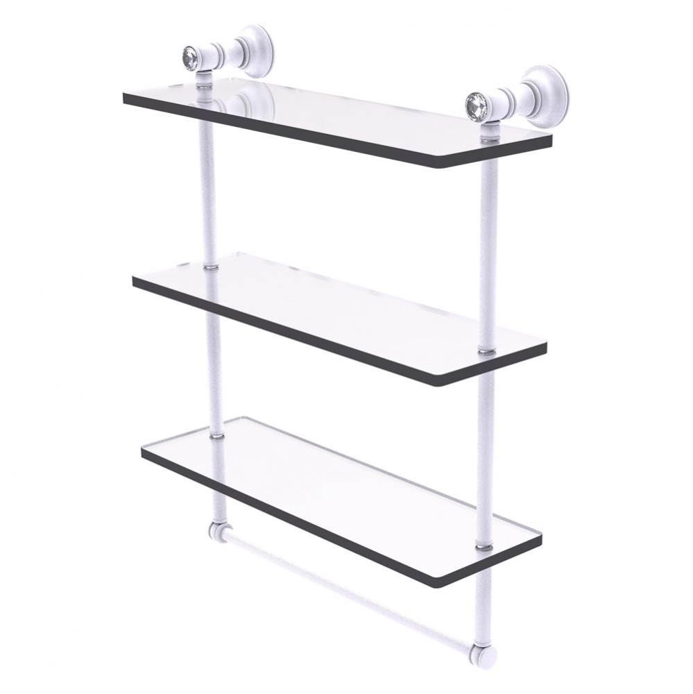 Carolina Crystal Collection 16 Inch Triple Glass Shelf with Towel Bar - Matte White