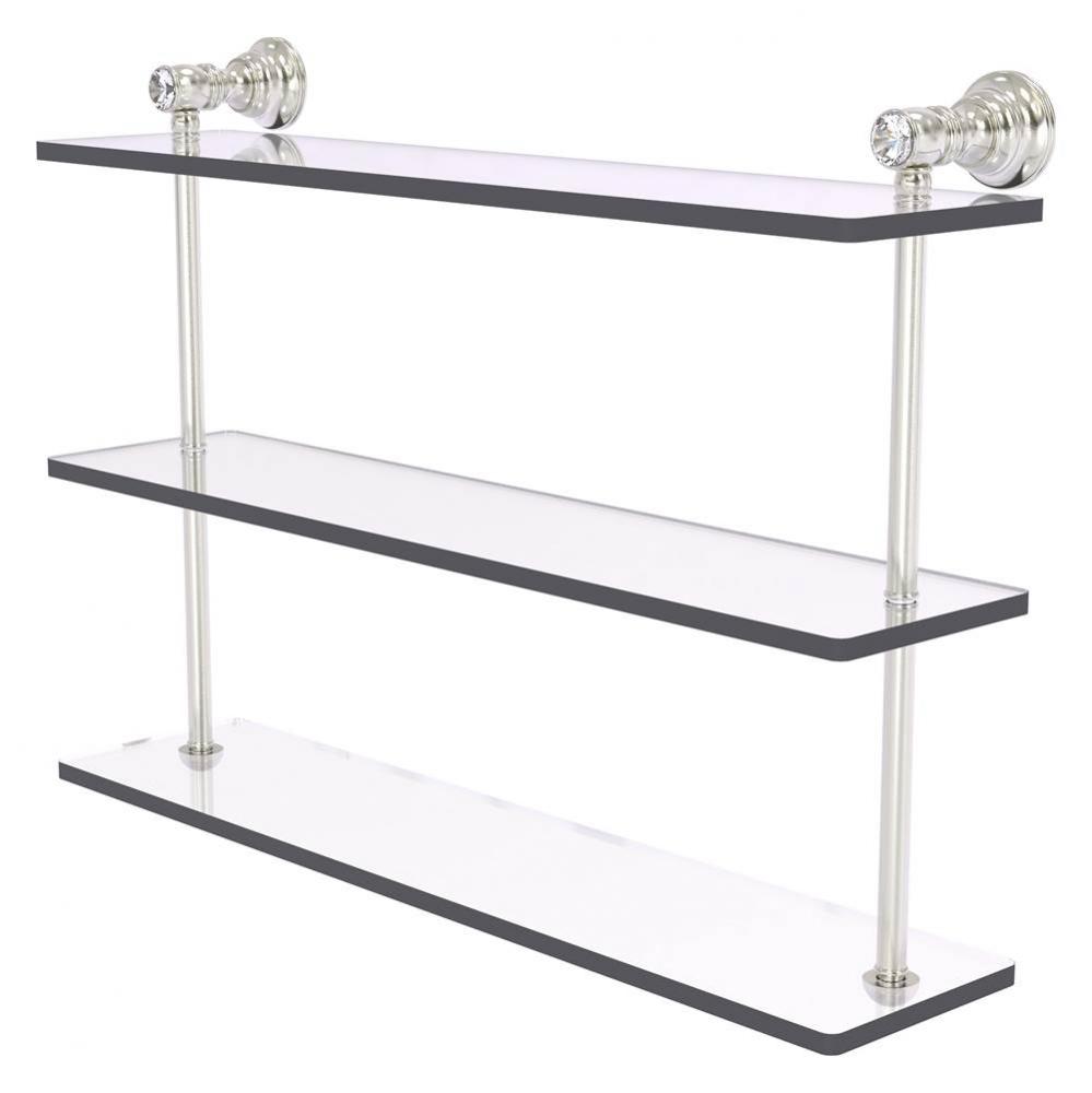 Carolina Crystal Collection 22 Inch Triple Glass Shelf - Satin Nickel