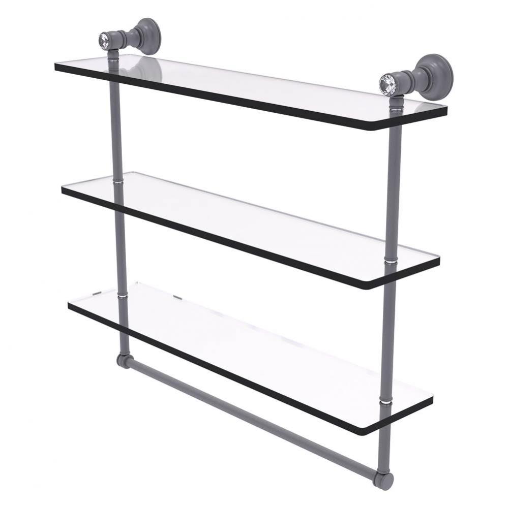 Carolina Crystal Collection 22 Inch Triple Glass Shelf with Towel Bar - Matte Gray