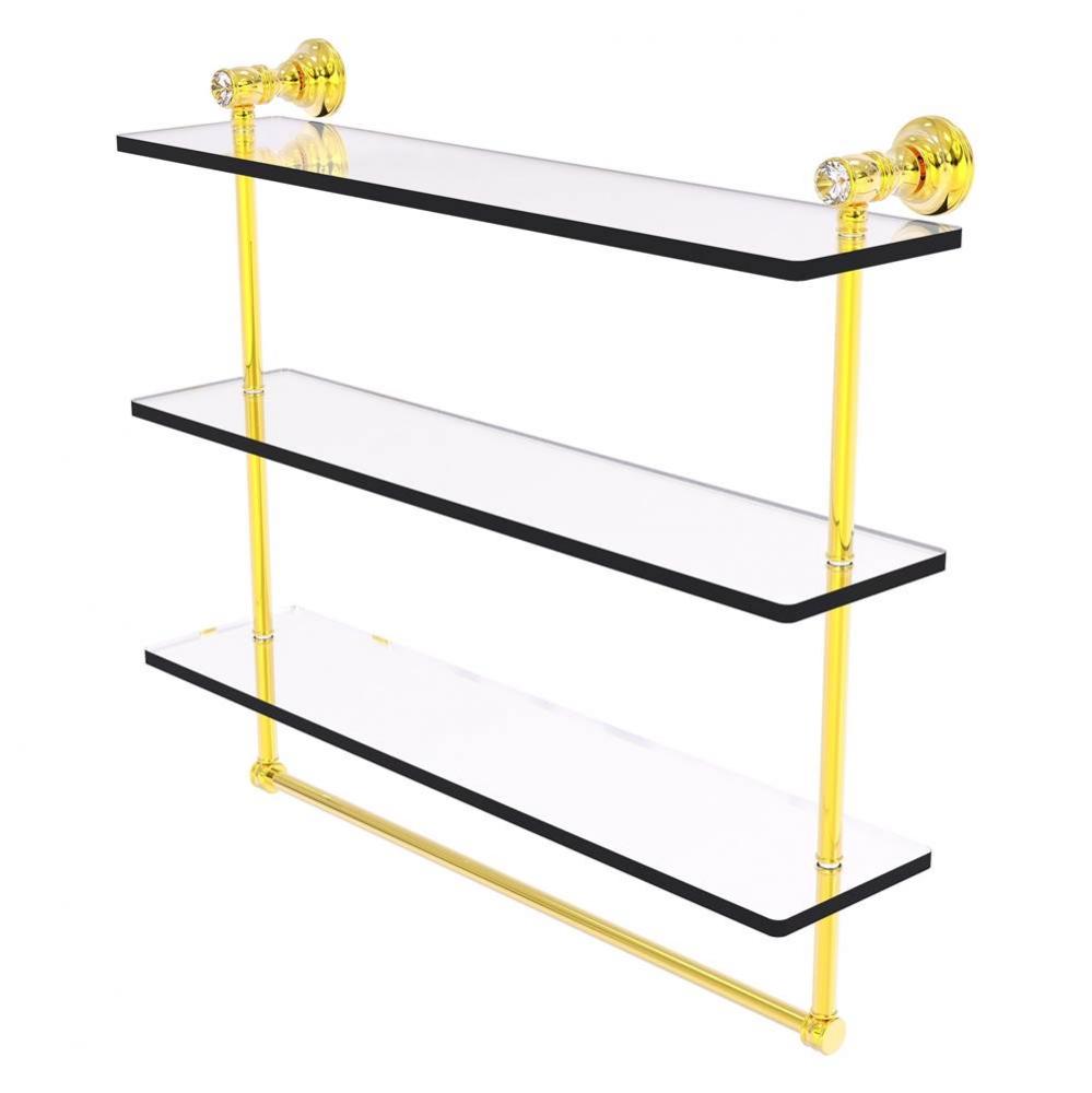 Carolina Crystal Collection 22 Inch Triple Glass Shelf with Towel Bar - Polished Brass