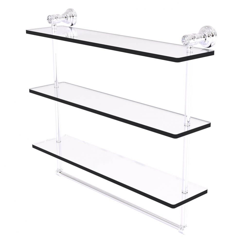 Carolina Crystal Collection 22 Inch Triple Glass Shelf with Towel Bar - Polished Chrome