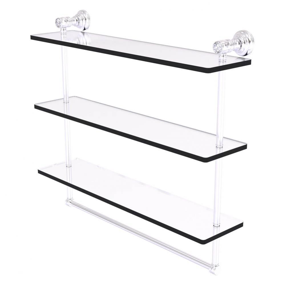 Carolina Crystal Collection 22 Inch Triple Glass Shelf with Towel Bar - Satin Chrome