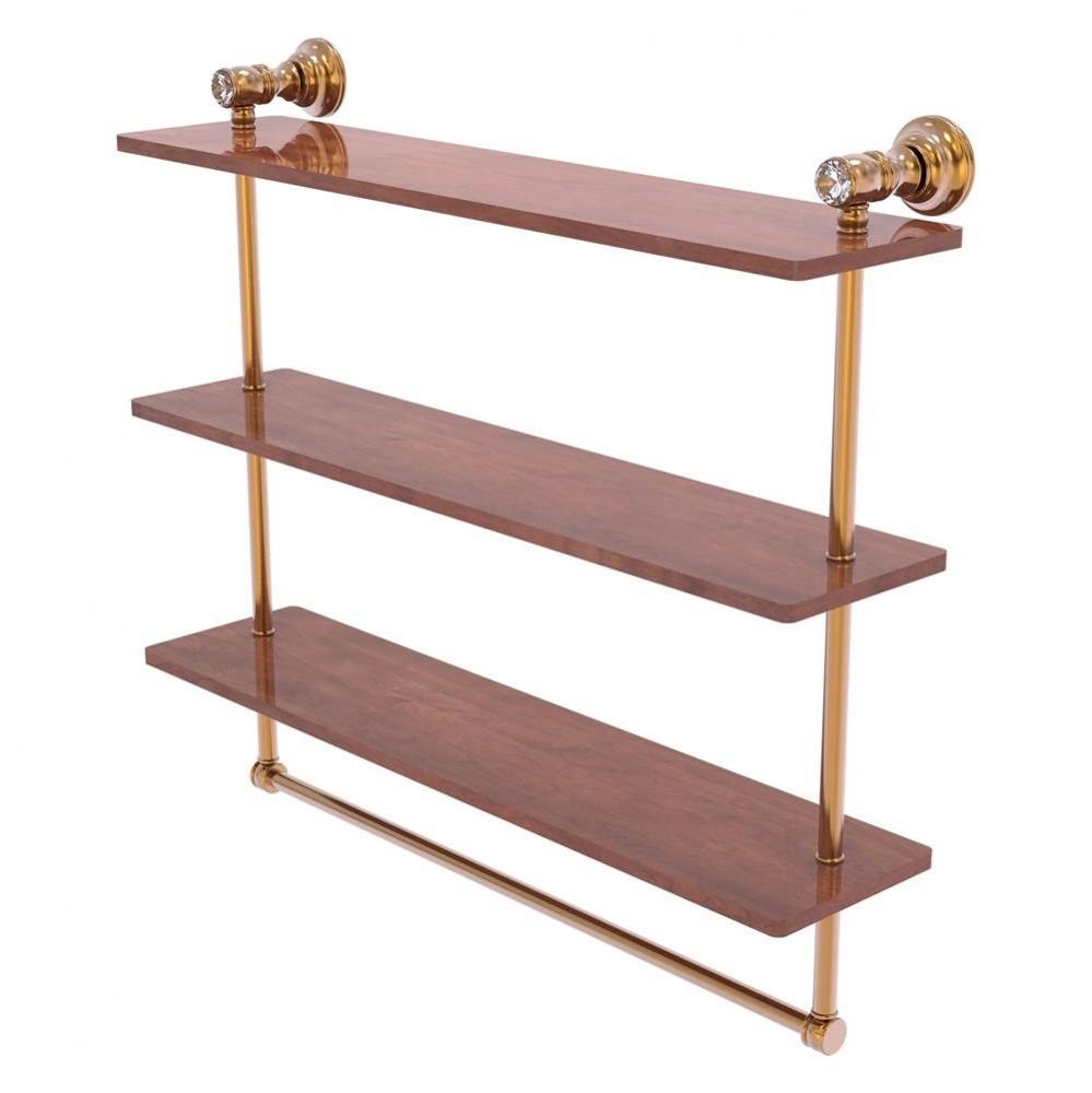 Carolina Crystal Collection 22 Inch Triple Wood Shelf with Towel Bar - Brushed Bronze