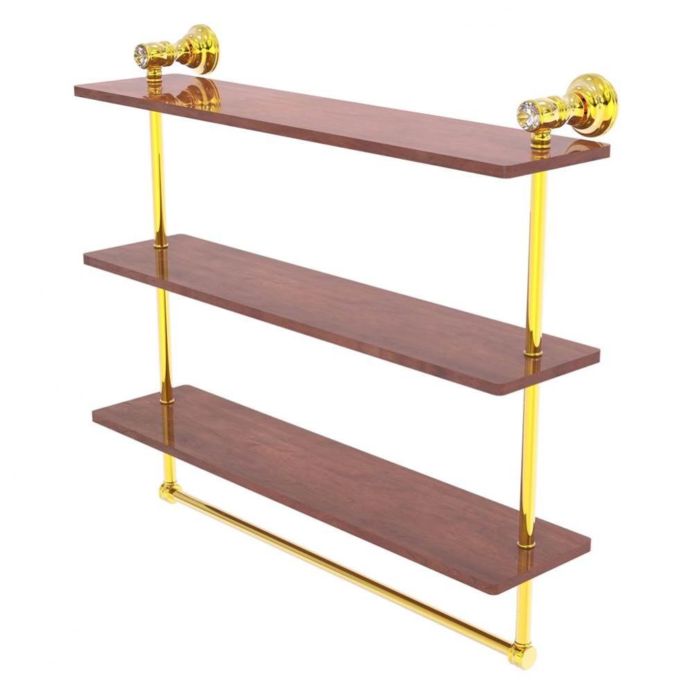 Carolina Crystal Collection 22 Inch Triple Wood Shelf with Towel Bar - Polished Brass