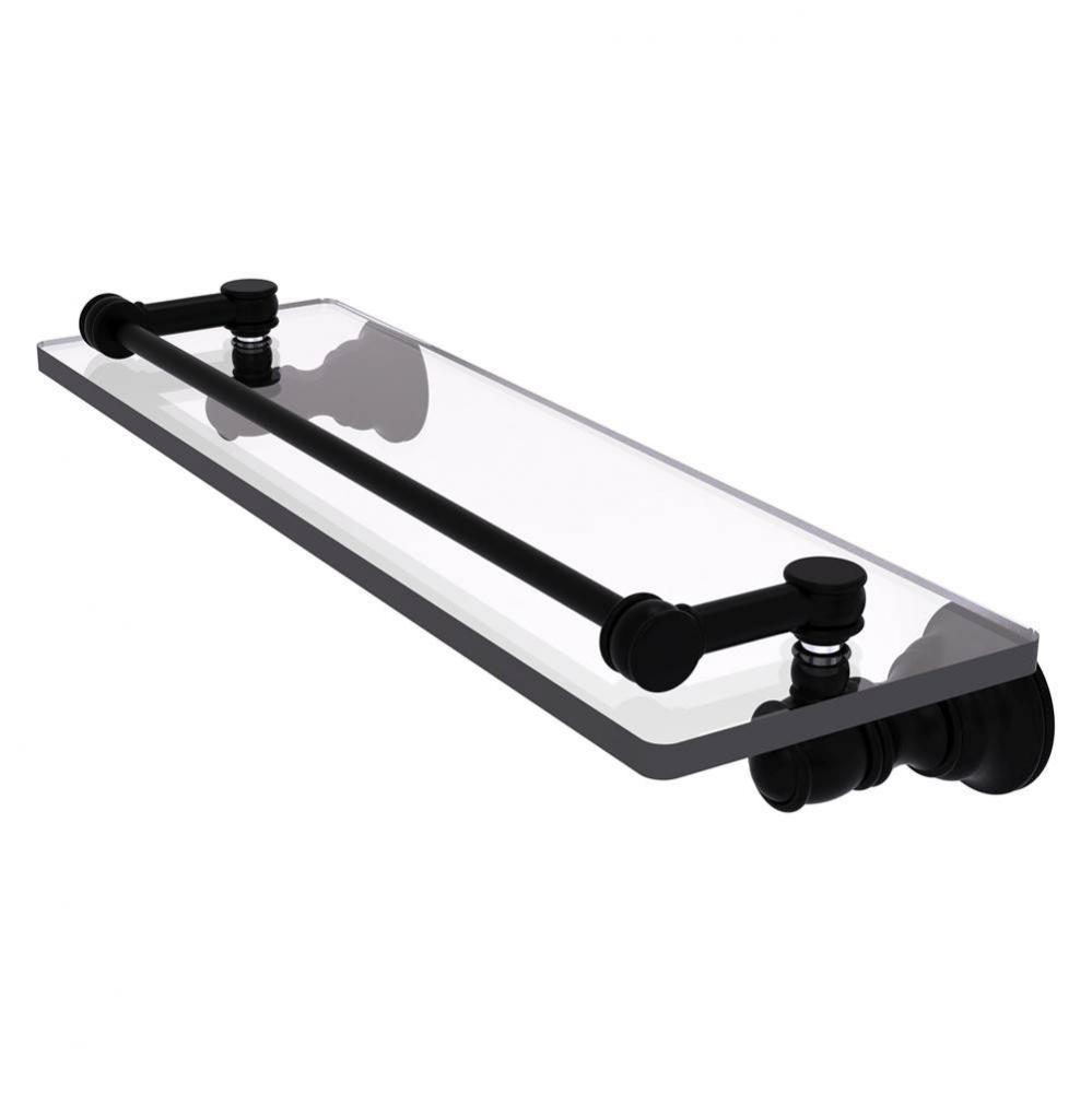 Carolina Collection 16 Inch Glass Shelf with Gallery Rail - Matte Black