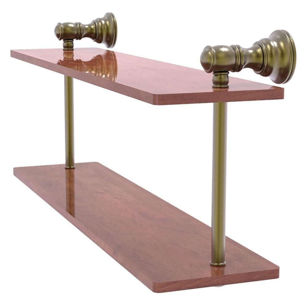 Carolina Collection 16 Inch Two Tiered Wood Shelf - Antique Brass
