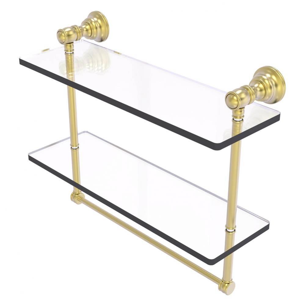 Carolina Collection 16 Inch Double Glass Shelf with Towel Bar - Satin Brass