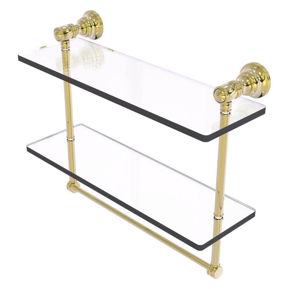 Carolina Collection 16 Inch Double Glass Shelf with Towel Bar - Unlacquered Brass