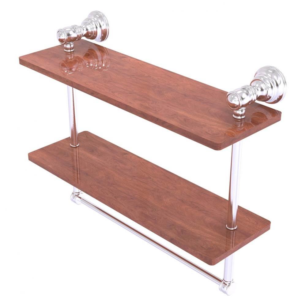Carolina Collection 16 Inch Double Wood Shelf with Towel Bar - Satin Chrome