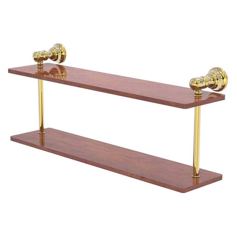 Carolina Collection 22 Inch Two Tiered Wood Shelf - Unlacquered Brass