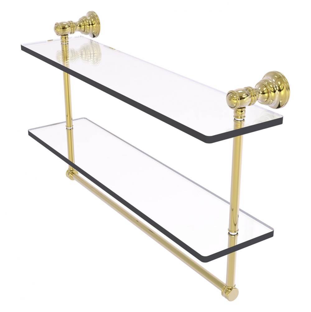 Carolina Collection 22 Inch Double Glass Shelf with Towel Bar - Unlacquered Brass