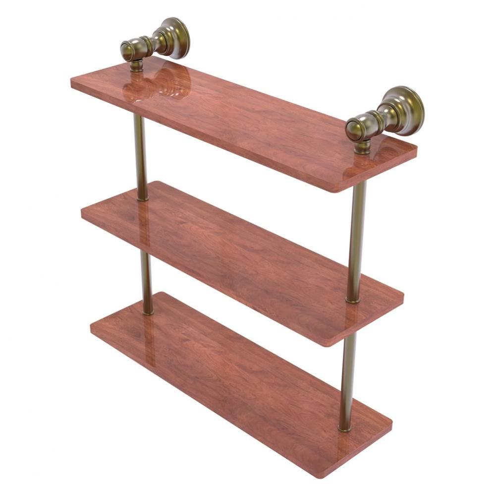 Carolina Collection 16 Inch Triple Wood Shelf - Antique Brass