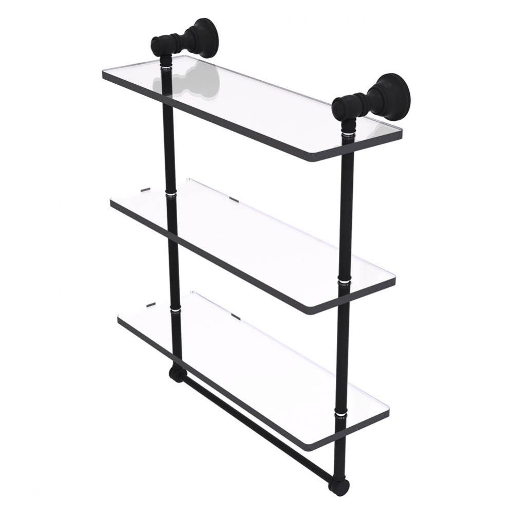 Carolina Collection 16 Inch Triple Glass Shelf with Towel Bar - Matte Black