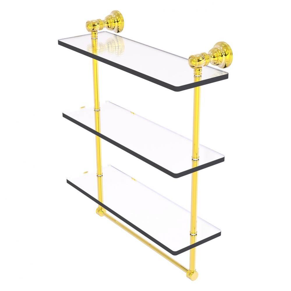 Carolina Collection 16 Inch Triple Glass Shelf with Towel Bar - Polished Brass