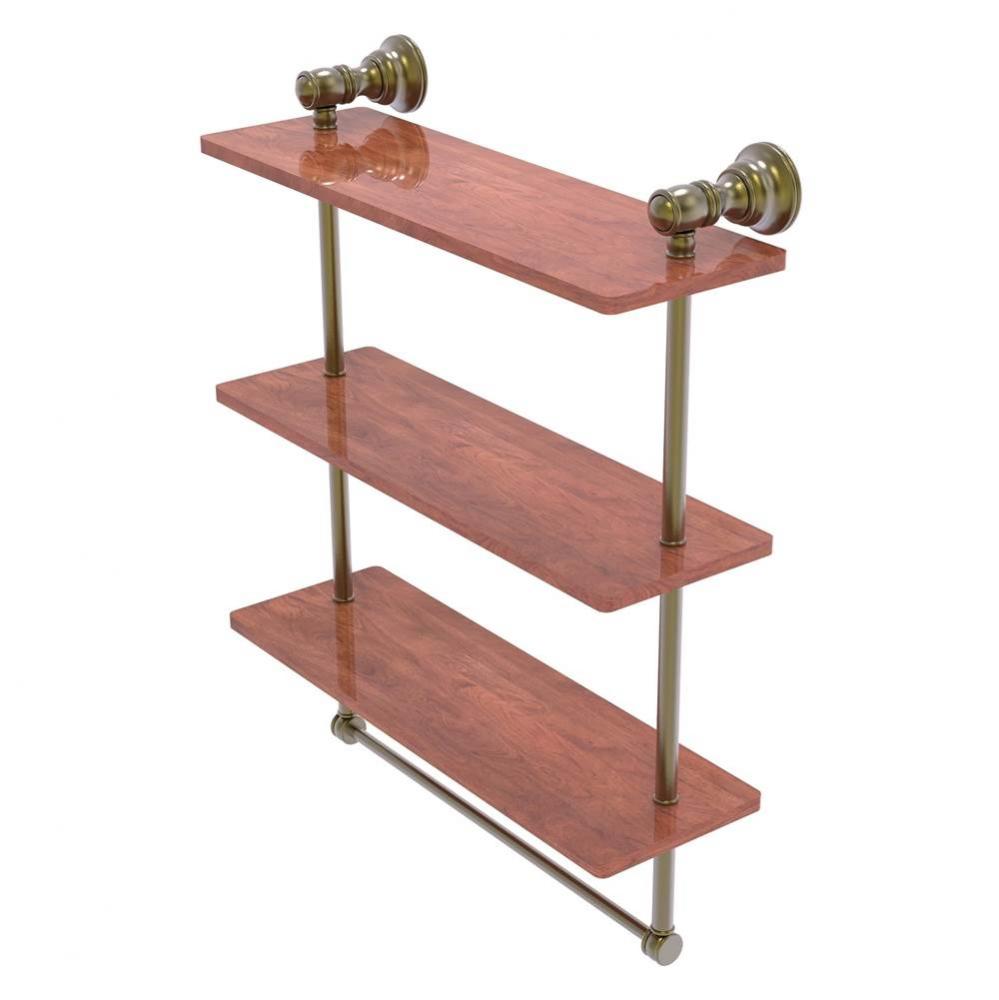Carolina Collection 16 Inch Triple Wood Shelf with Towel Bar - Antique Brass
