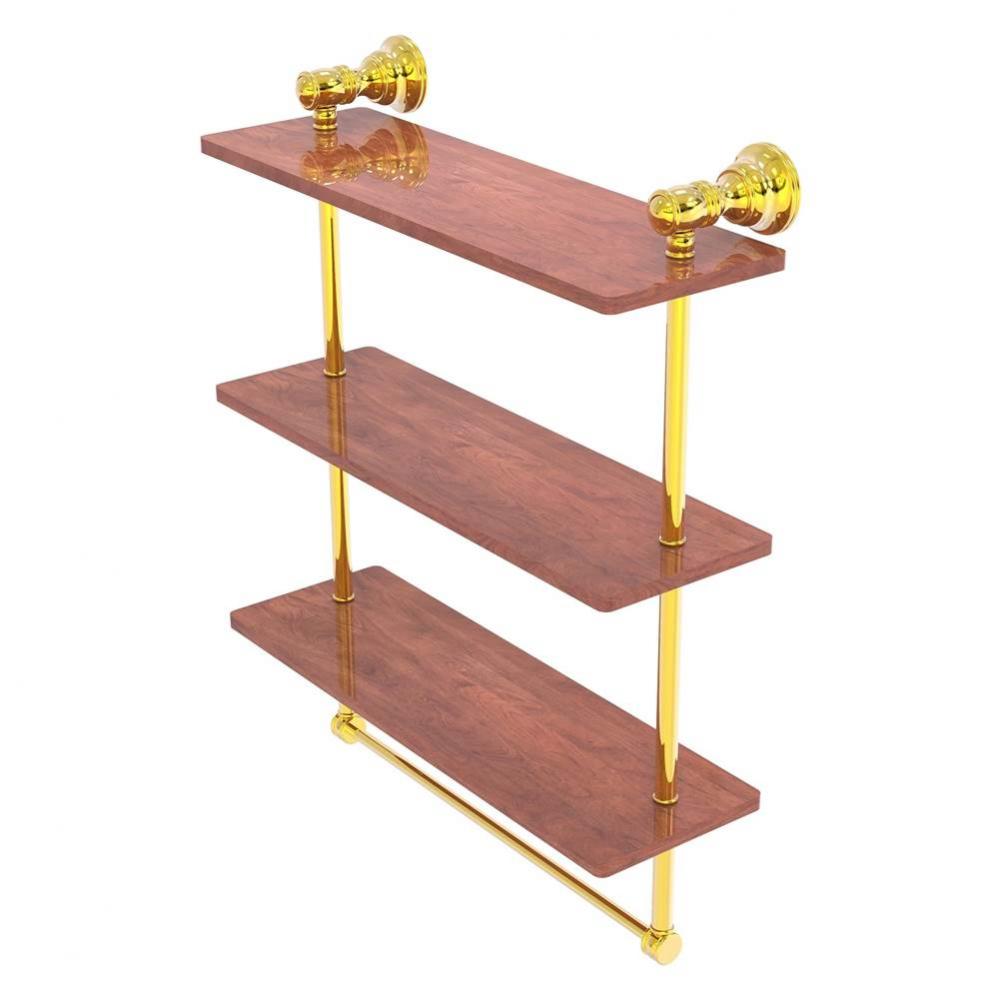 Carolina Collection 16 Inch Triple Wood Shelf with Towel Bar - Polished Brass