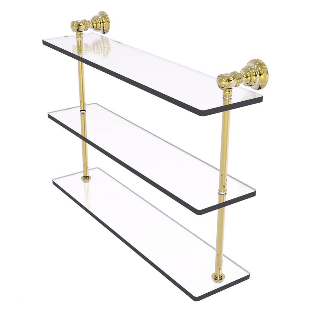 Carolina Collection 22 Inch Triple Glass Shelf - Unlacquered Brass