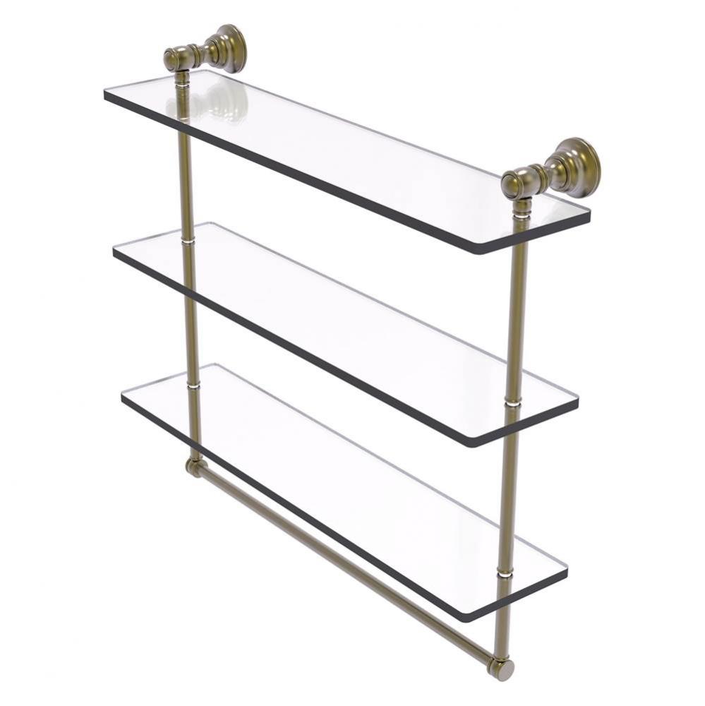 Carolina Collection 22 Inch Triple Glass Shelf with Towel Bar - Antique Brass