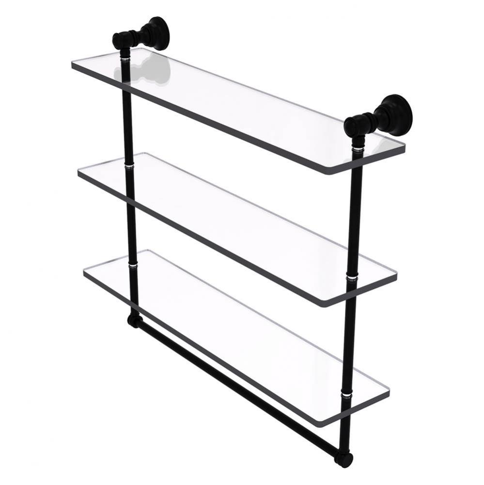 Carolina Collection 22 Inch Triple Glass Shelf with Towel Bar - Matte Black