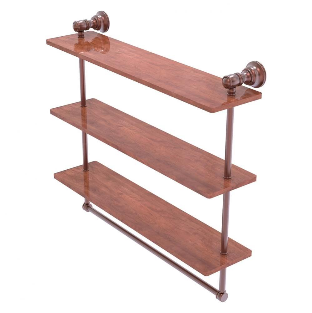 Carolina Collection 22 Inch Triple Wood Shelf with Towel Bar - Antique Copper