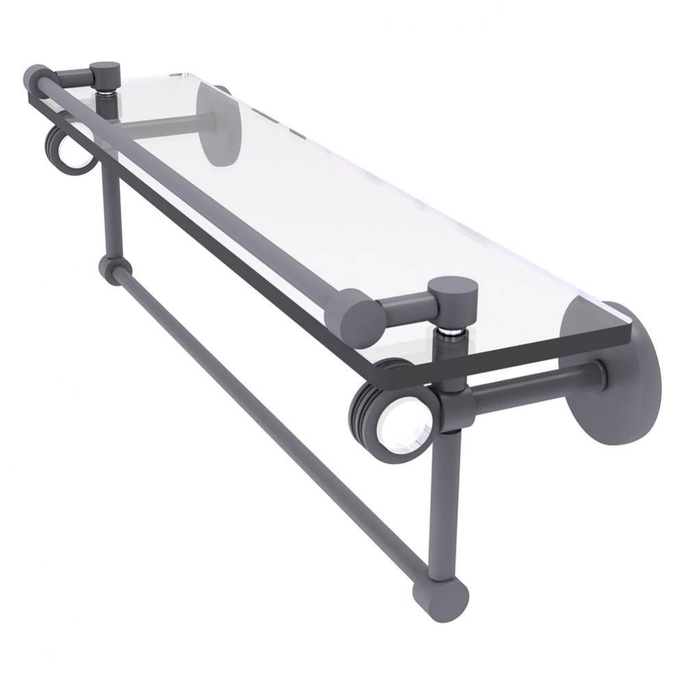Clearview Collection 22 Inch Glass Gallery Shelf with Towel Bar and Dotted Accents - Matte Gray