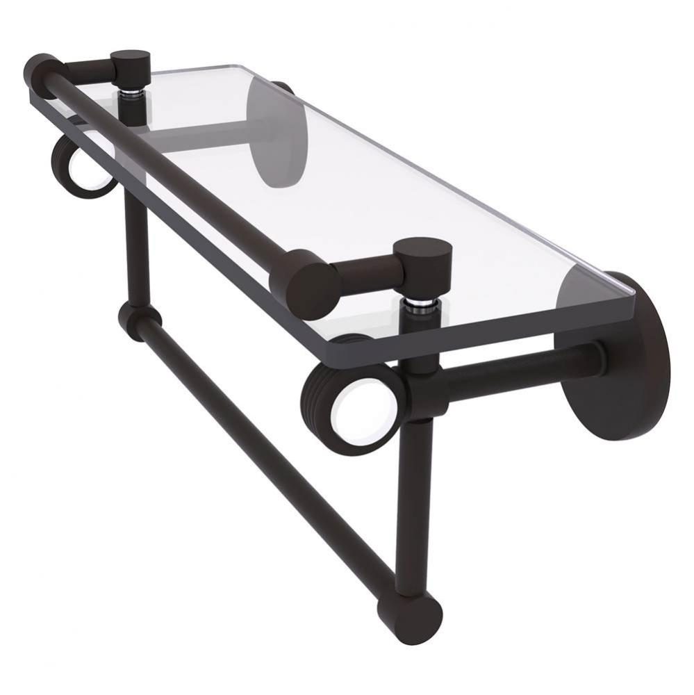 Clearview Collection 16 Inch Glass Gallery Shelf with Towel Bar and Grooved Accents - Oil Rubbed B