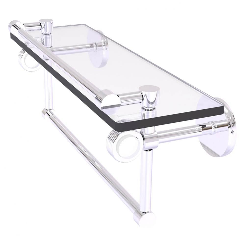 Clearview Collection 16 Inch Glass Gallery Shelf with Towel Bar and Grooved Accents - Polished Chr