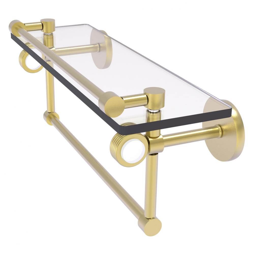 Clearview Collection 16 Inch Glass Gallery Shelf with Towel Bar and Grooved Accents - Satin Brass