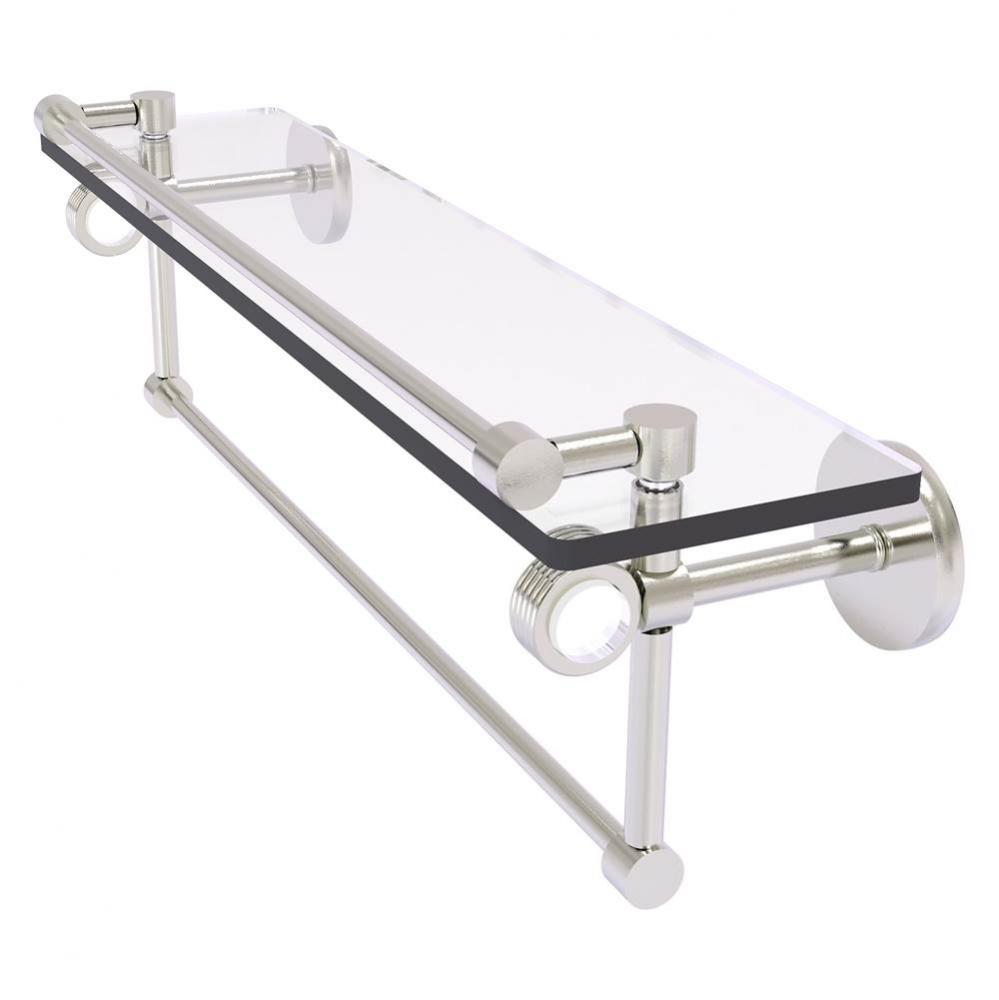 Clearview Collection 22 Inch Glass Gallery Shelf with Towel Bar and Grooved Accents - Satin Nickel