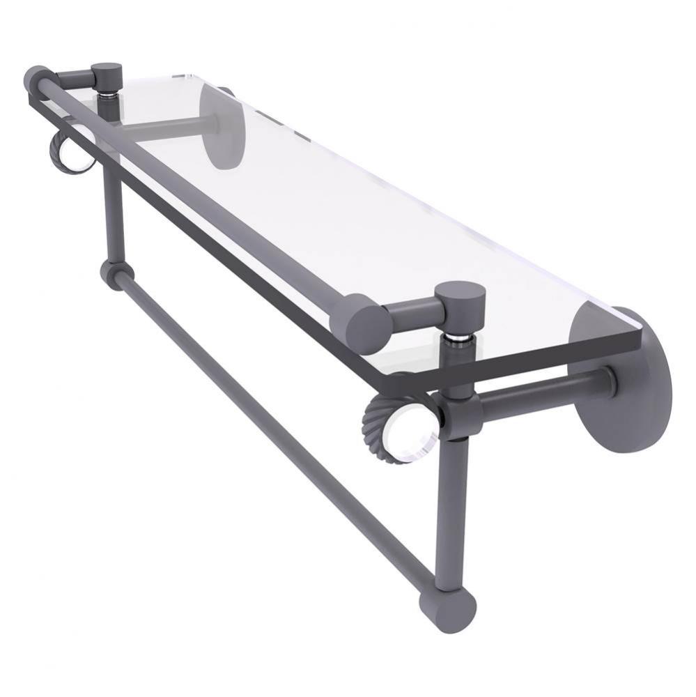 Clearview Collection 22 Inch Glass Gallery Shelf with Towel Bar and Twisted Accents - Matte Gray