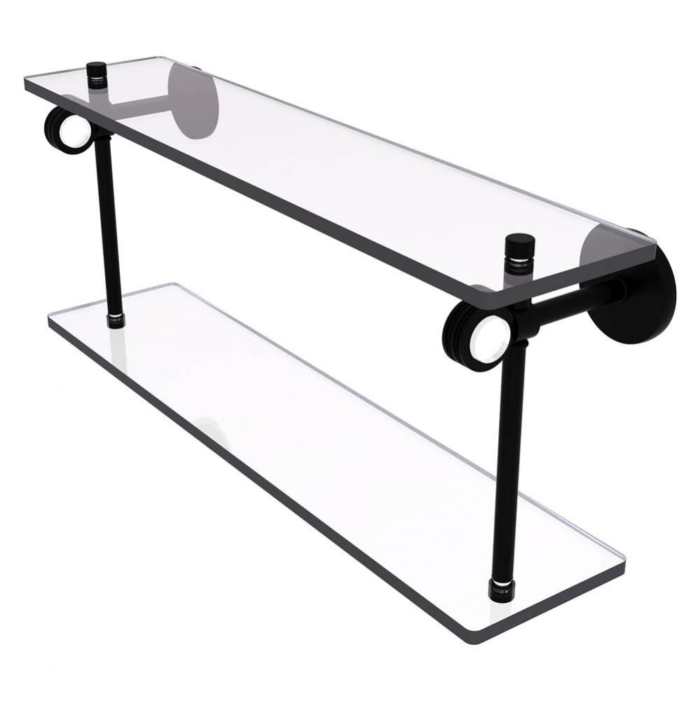 Clearview Collection 16 Inch Double Glass Shelf with Dotted Accents - Matte Black