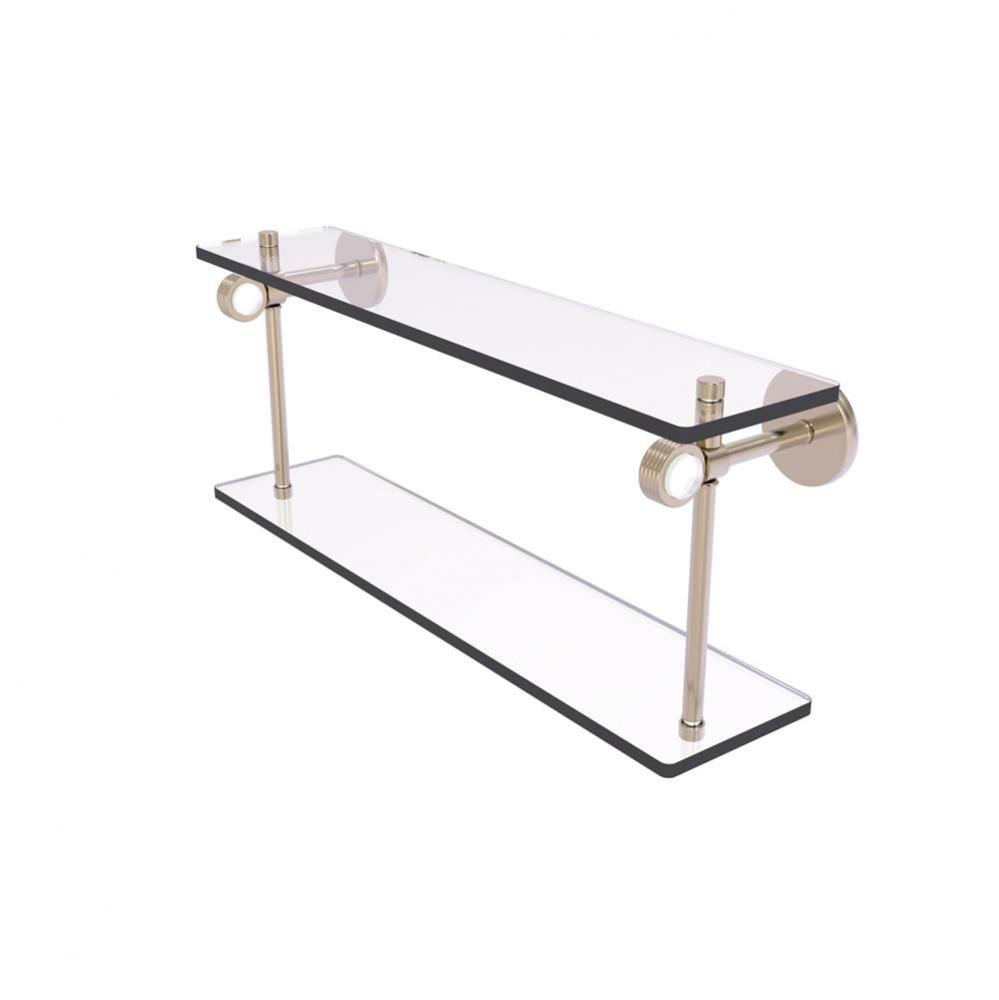 Clearview Collection 16 Inch Two Tiered Glass Shelf with Groovy Accents