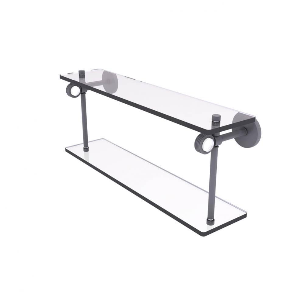 Clearview Collection 22 Inch Two Tiered Glass Shelf with Groovy Accents