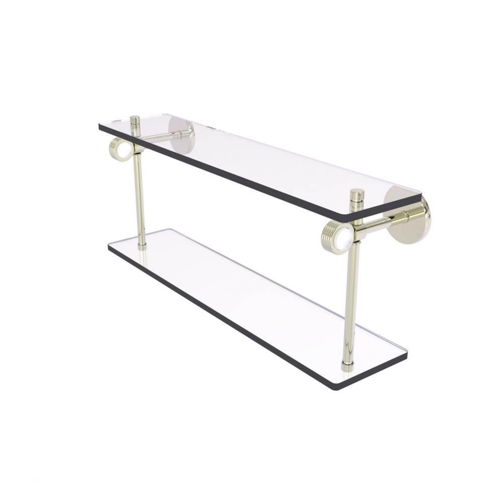Clearview Collection 22 Inch Two Tiered Glass Shelf with Groovy Accents