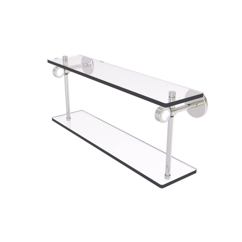 Clearview Collection 22 Inch Two Tiered Glass Shelf with Groovy Accents
