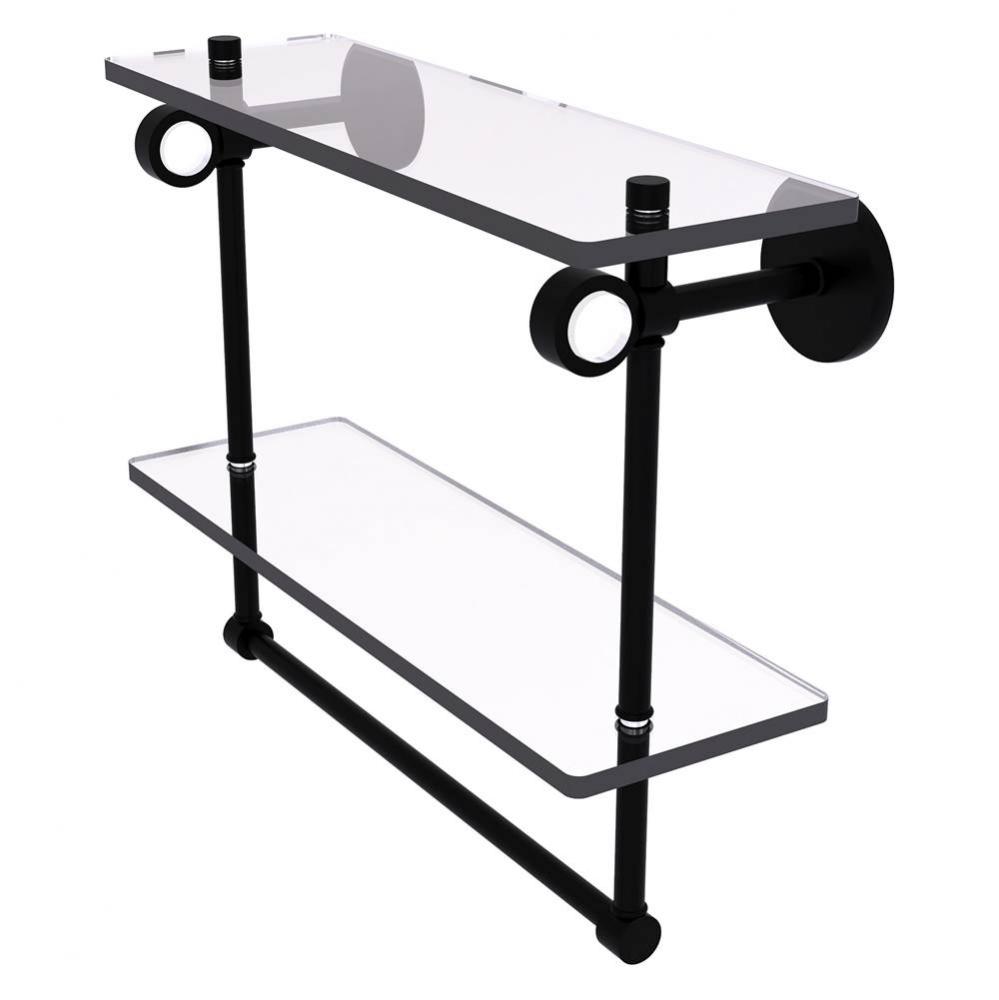 Clearview Collection 16 Inch Double Glass Vanity Shelf with Integrated Towel Bar - Matte Black