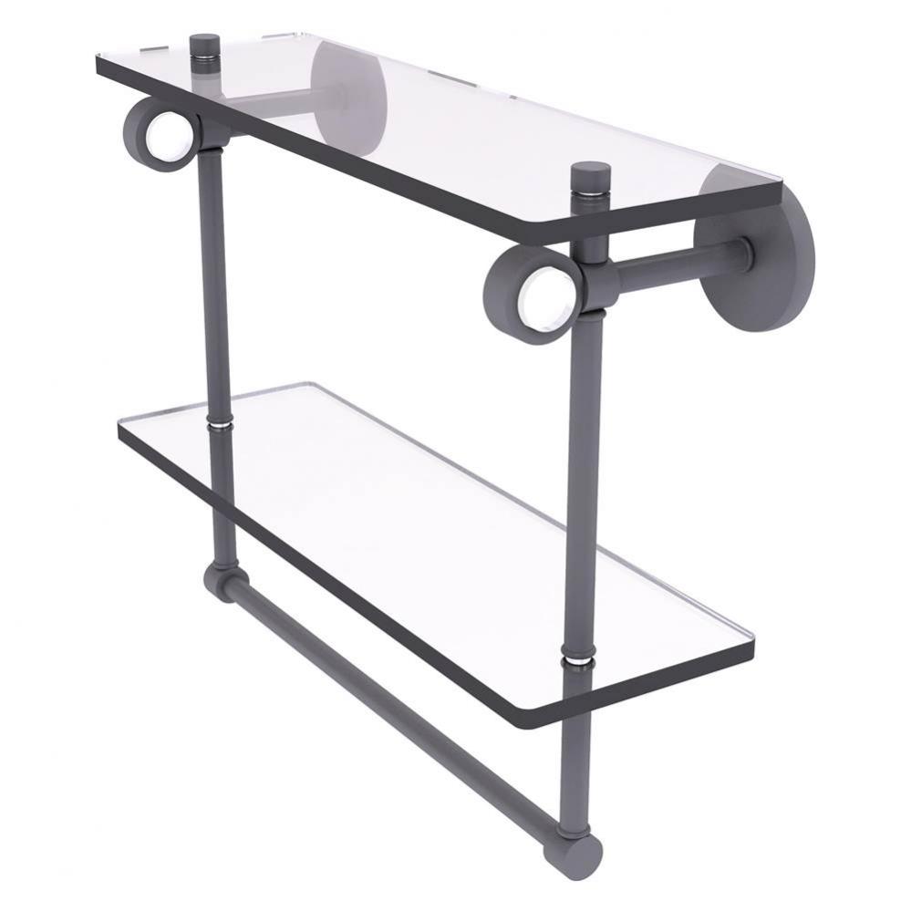 Clearview Collection 16 Inch Double Glass Vanity Shelf with Integrated Towel Bar - Matte Gray