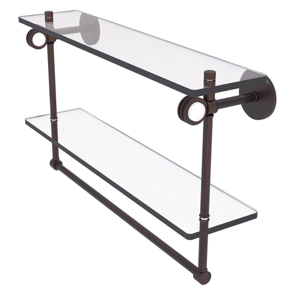 Clearview Collection 22 Inch Double Glass Shelf with Towel Bar and Dotted Accents - Venetian Bronz