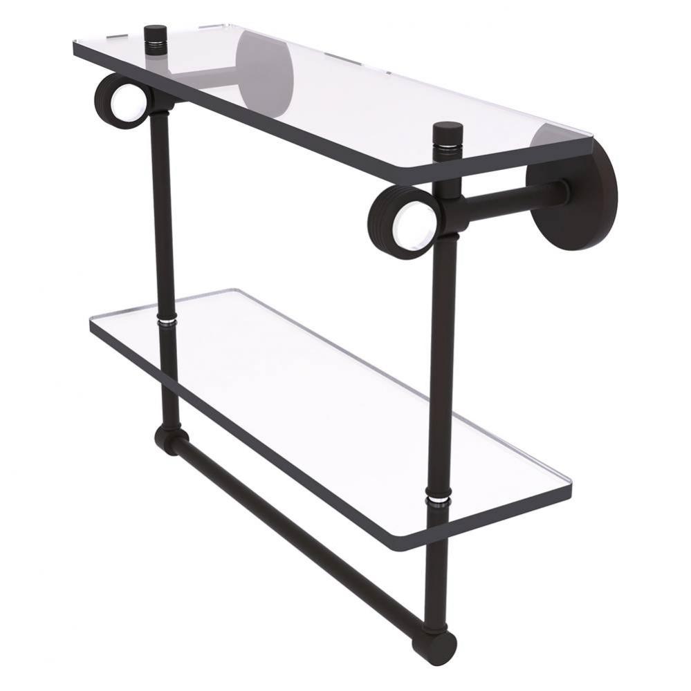Clearview Collection 16 Inch Double Glass Shelf with Towel Bar and Grooved Accents - Oil Rubbed Br