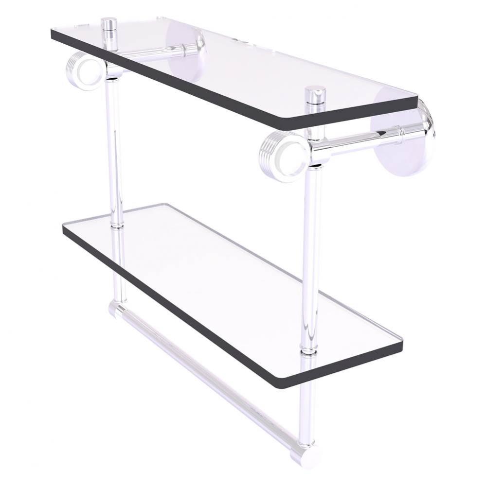Clearview Collection 16 Inch Double Glass Shelf with Towel Bar and Grooved Accents - Polished Chro