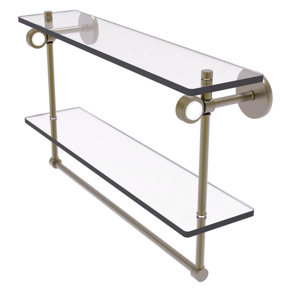 Clearview Collection 22 Inch Double Glass Shelf with Towel Bar and Grooved Accents - Antique Brass