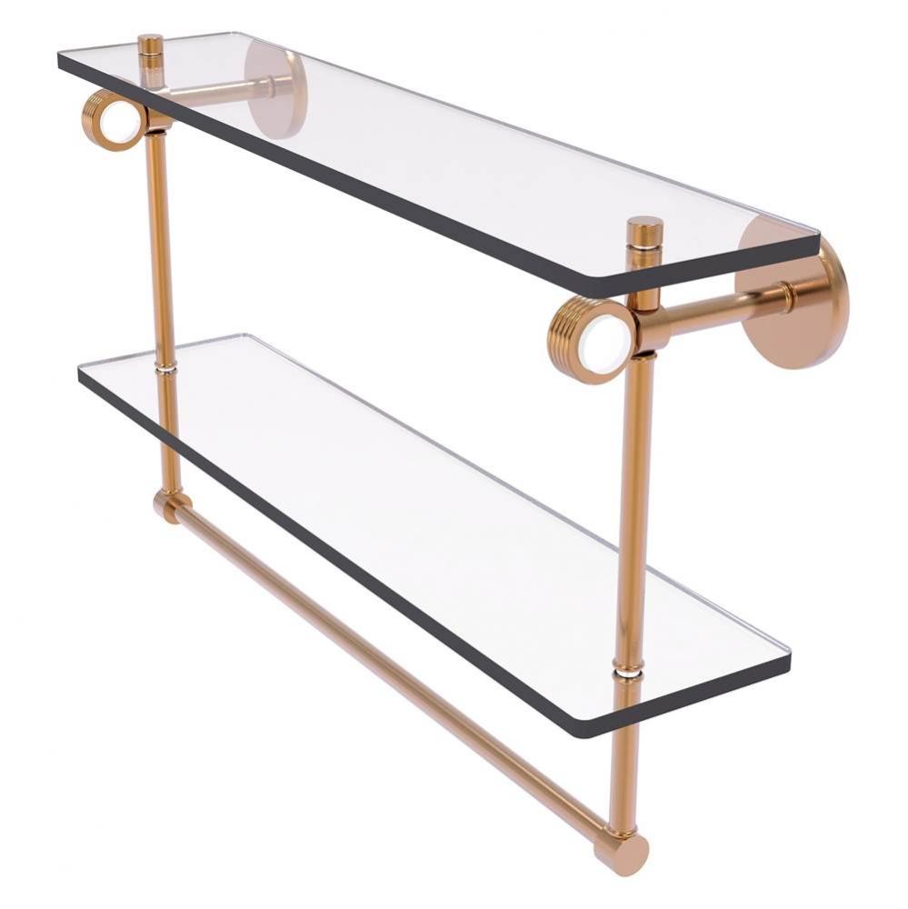 Clearview Collection 22 Inch Double Glass Shelf with Towel Bar and Grooved Accents - Brushed Bronz