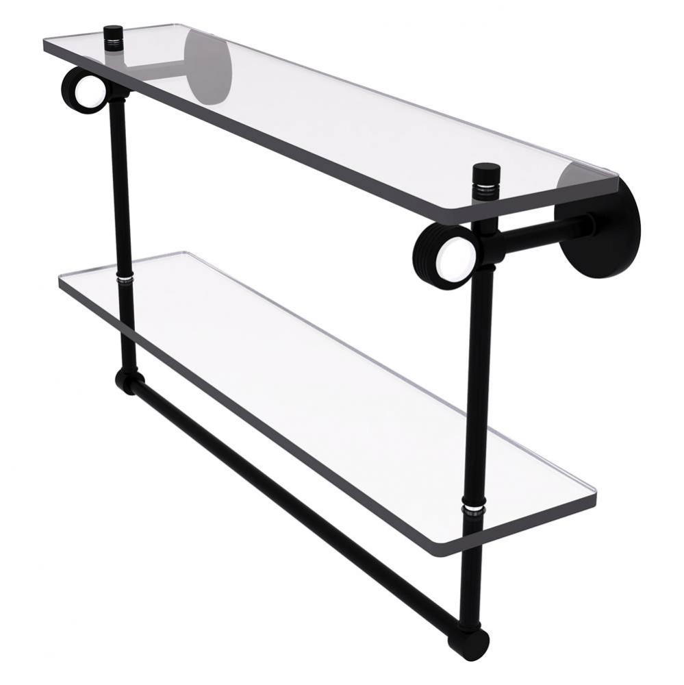 Clearview Collection 22 Inch Double Glass Shelf with Towel Bar and Grooved Accents - Matte Black