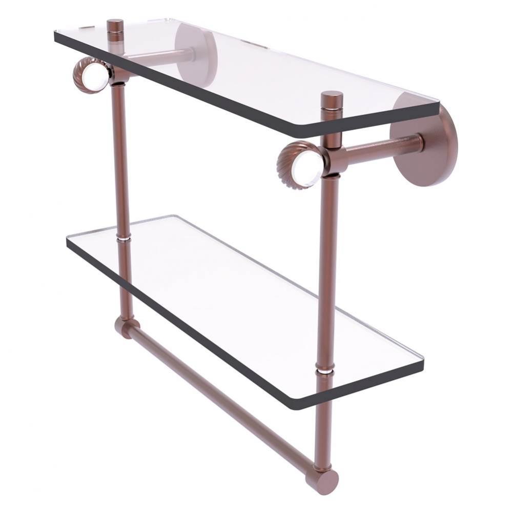 Clearview Collection 16 Inch Double Glass Shelf with Towel Bar and Twisted Accents - Antique Coppe