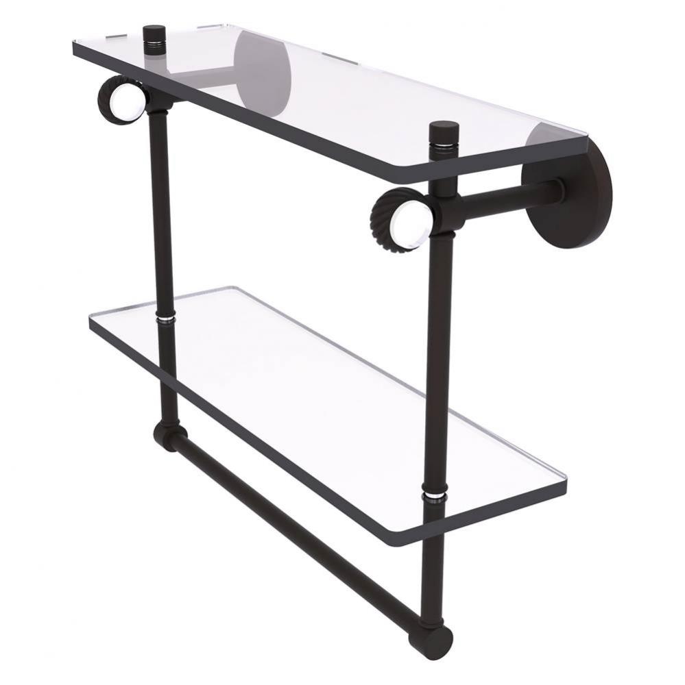 Clearview Collection 16 Inch Double Glass Shelf with Towel Bar and Twisted Accents - Oil Rubbed Br