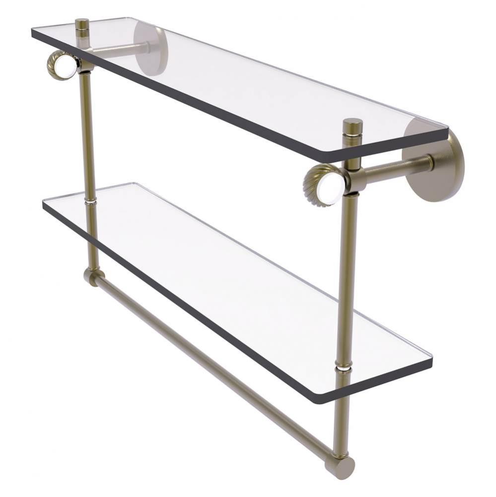 Clearview Collection 22 Inch Double Glass Shelf with Towel Bar and Twisted Accents - Antique Brass